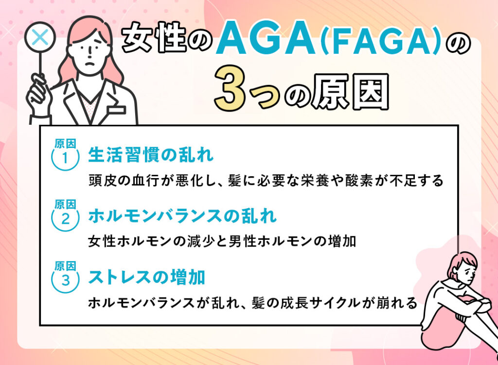 女性のAGA（FAGA）による薄毛の原因