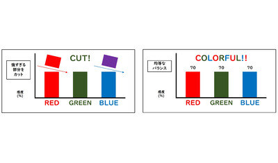 赤・青・緑のバランス調整―補正レンズ
～色の受容感度を均等に～