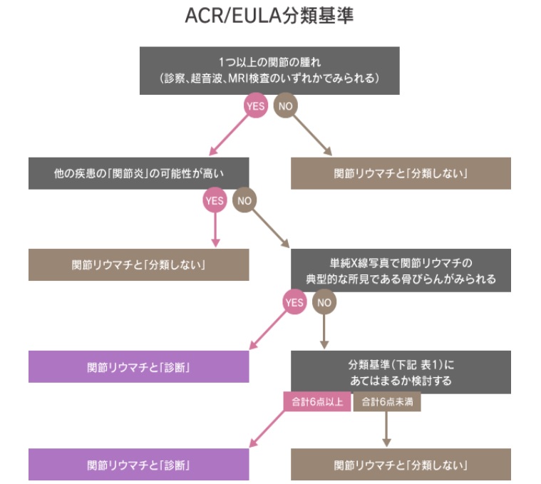 分類基準に当てはめてリウマチの可能性を鑑別（引用：湯川リウマチ内科クリニック）