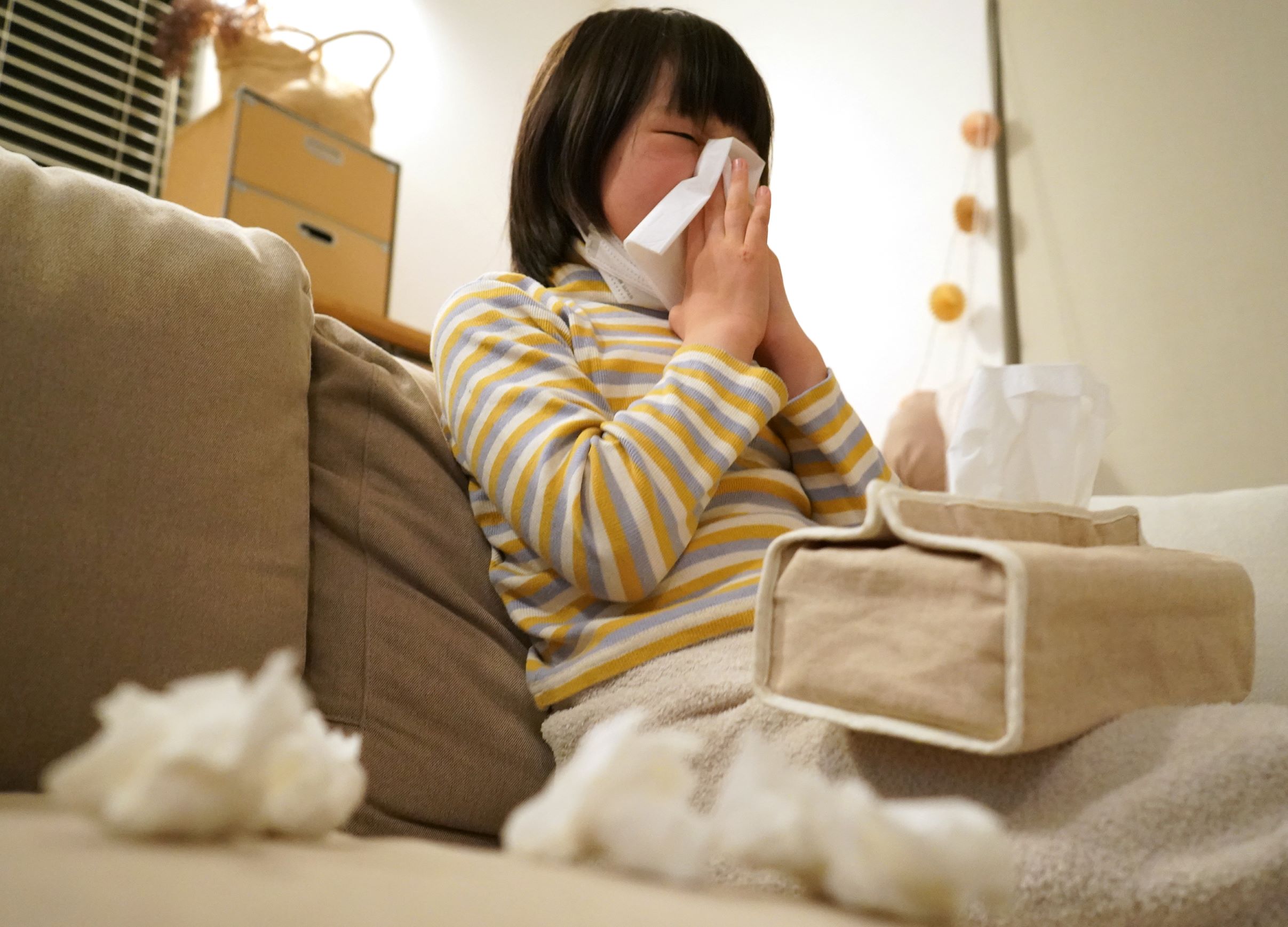 子どもも花粉症になる。花粉飛散時期に透明な鼻水が続いたり、鼻づまりで口を頻繁に開けたりする様子が見られたら、花粉症の可能性がある
