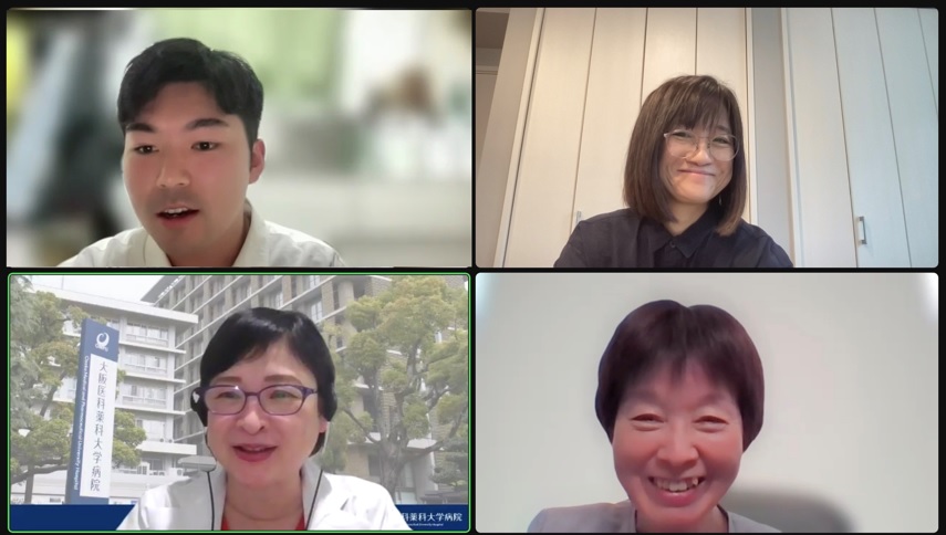 （左上から時計回りに）石ケ森威彬さん、稲垣麻里子、神村医師、河野恵美子医師