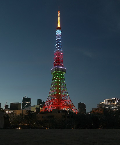 「世界希少・難治性疾患の日」に合わせてライトアップされた東京タワー