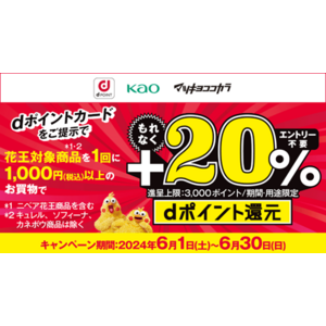 マツモトキヨシ・ココカラファインにおいて「花王対象商品でもれなく＋20％dポイント還元キャンペーン」を開催