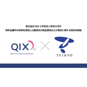 株式会社QIXと学校法人帝京大学が特許出願中の発明を使用した動物向け製品開発および販売に関する契約を締結