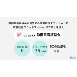 静岡県看護協会が運営する訪問看護ステーションで、DXによる業務効率化に向け『ZEST』を導入。訪問スケジュール作成時間75%削減、訪問の抜け漏れゼロなどの効果を実感し、ステーション運営のDXに成功！