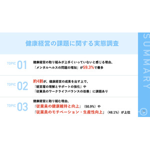 「経営層の理解不足」で進まない健康経営 大手4割以上が「経営層の理解不足」「ワークライフバランスの改善」を課題と認識