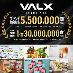 フィットネスブランドVALX、累計販売数がブランド設立5周年に『550万個』を突破 ～プロテインシリーズ 累計販売数も『1億3千万食』を突破！～