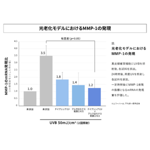 光老化抑制の新発見「ナイアシンアミド×アルテロモナス発酵エキス併用で相加的にコラーゲン分解酵素MMP-1の発現抑制」