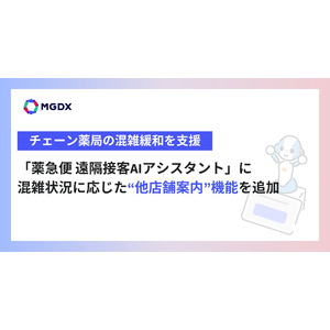 チェーン薬局の混雑緩和を支援、「薬急便 遠隔接客AIアシスタント」に混雑状況に応じた“他店舗案内”機能を追加